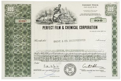 купить Акция США PERFECT FILM & CHEMICAL CORPORATION, 1967 г.