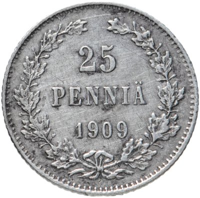купить 25 пенни (pennia) 1909 L, монета для Финляндии