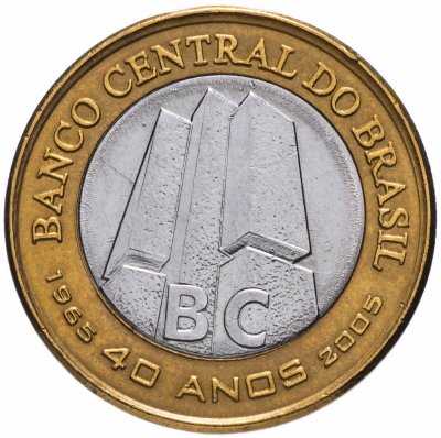купить Бразилия 1 реал (real) 2005 "40 лет Центральному Банку Бразилии"