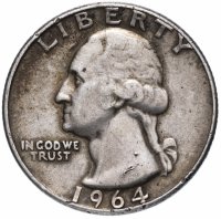 купить США 1/4 доллара (25 центов, квотер, quarter dollar) 1964 без знака монетного двора