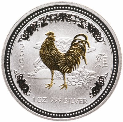 купить Австралия 1 доллар 2005 Proof "Год петуха - лунар, восточный календарь" с позолотой