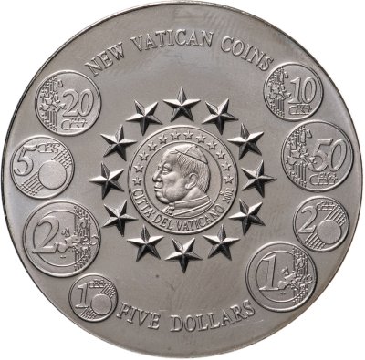 купить Либерия 5 долларов (dollars) 2002 "Новые монеты Ватикана"