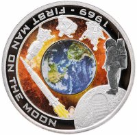Купить Острова Кука 1 доллар 2009 "Первый человек на луне" в футляре