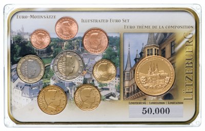 купить Люксембург набор из 8 монет евро 2002-2013 в футляре с жетоном