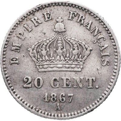 купить Франция 20 сантимов (centimes) 1867, знак монетного двора: "A" - Париж