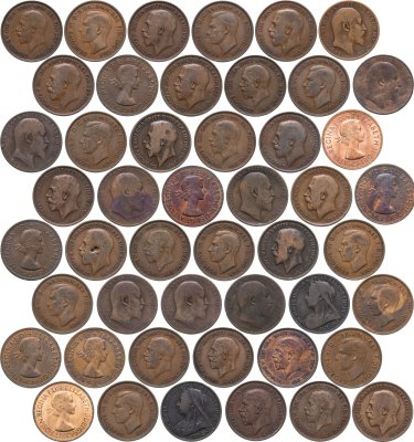 купить Великобритания набор из 48 монет 1 пенни погодовка 1900-1967