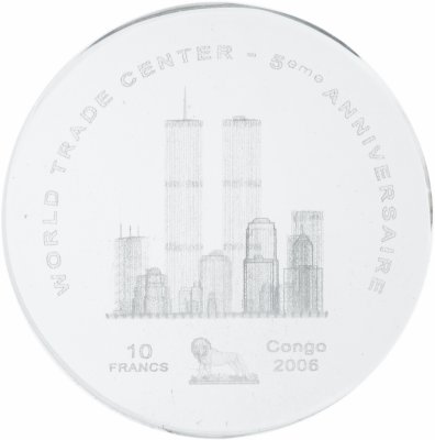 купить Республика Конго 10 франков 2006 "Башни-близнецы" в футляре