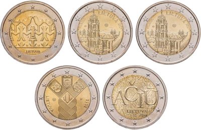 купить Литва набор монет 2 евро 2015-2018 (5 штук)