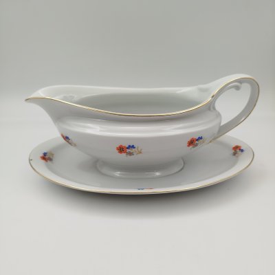 купить Соусник вытянутой формы, украшенный цветочным декором, фарфор, деколь, золочение, Bavaria Porzellan, Германия, 1950-1980 гг.