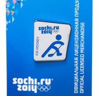 купить Значок РФ 2014г "XXII Зимняя Олимпиада в Сочи, пиктограммы - хоккей на льду", цанга