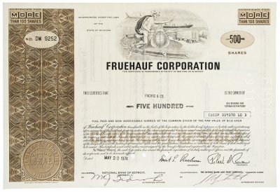 купить Акция США FRUEHAUF CORPORATION 1974 г.