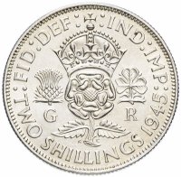Купить Великобритания 2 шиллинга (флорин, shillings) 1945