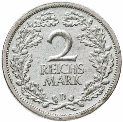 купить Германия 2 рейхсмарки (reichsmark) 1926 Знак монетного двора "D" — Мюнхен