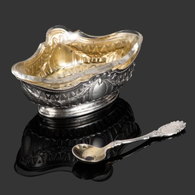 купить Солонка с ложкой, фирма "Bruckmann & Sohne", металл, золочение, стекло, Германия, 1870-1890 гг.