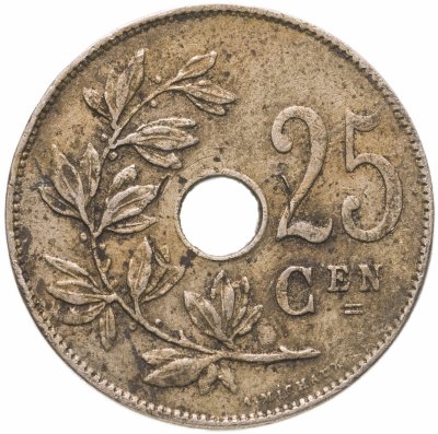 купить Бельгия 25 сантимов (centimes) 1910-1929 Надпись на голландском - 'KONINGRIJK BELGIË', случайная дата