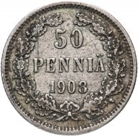 Купить 50 пенни 1908 L, монета для Финляндии
