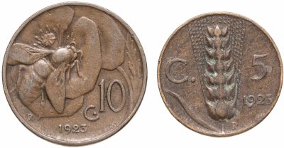 купить Италия набор монет 5 и 10 чентезимо 1923