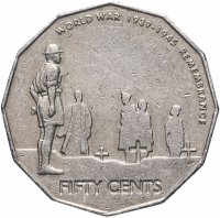 Купить Австралия 50 центов (cents) 2005 60 лет со дня окончания Второй Мировой войны