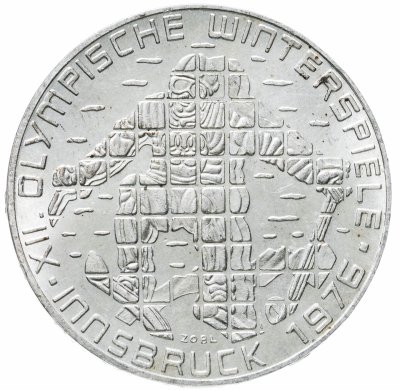 купить Австрия 100 шиллингов (shillings) 1975 XII зимние Олимпийские Игры, Инсбрук 1976 - Лыжник знак монетного двора: "Щит" - Вена