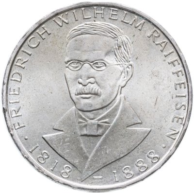 купить Германия 5 марок (deutsche mark) 1968 150 лет со дня рождения Фридриха Вильгельма Райффайзена