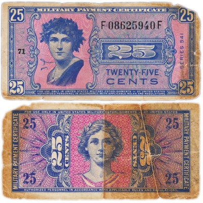 купить США 25 центов 1958-1961 (Pick M38) Военный сертификат
