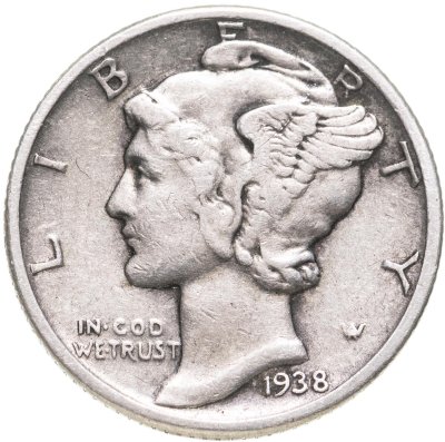 купить США 10 центов (дайм, one dime) 1938 Mercury Dime Без отметки монетного двора