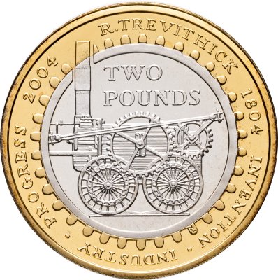 купить Великобритания 2 фунта (pounds) 2004 "200 лет первому паровозу Ричарда Тревитика" пьефорт