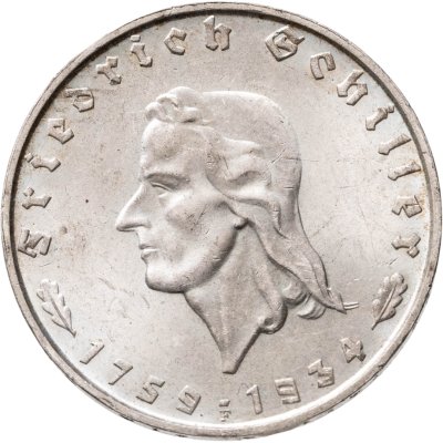 купить Германия, Третий рейх 2 рейхсмарки (reichsmark) 1934 "175 лет со дня рождения Фридриха Шиллера"