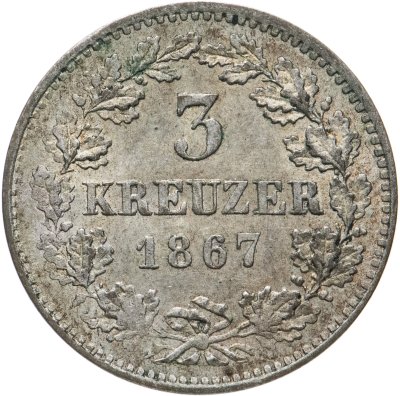 купить Германия, Великое Герцогство Гессен-Дармштадт 3 крейцера 1867