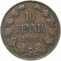 Купить 10 пенни (pennia) 1908, монета для Финляндии