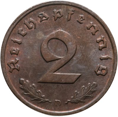купить Германия (Третий рейх) 2 рейхспфеннига (reichspfennig) "D" 1938