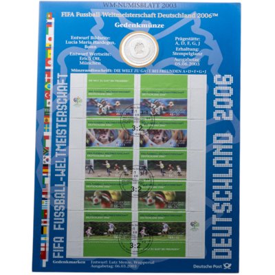 купить Германия 10 евро 2003 "Чемпионат мира по футболу 2006" в блистере с марками