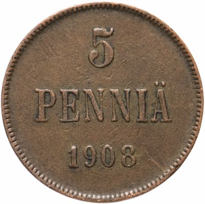 купить 5 пенни (pennia) 1908, для Финляндии