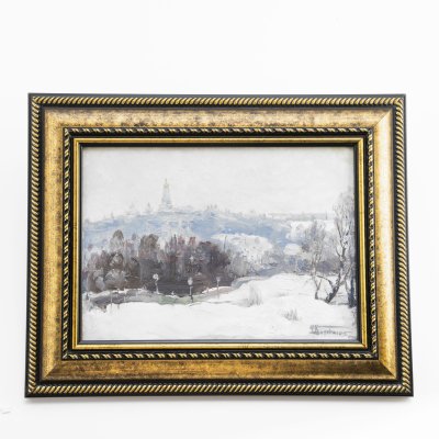 купить Картина "Зима", художник Коновалюк Ф.З. (1890-1984), картон, масло, в раме под стеклом, СССР, 1960-1970 гг.