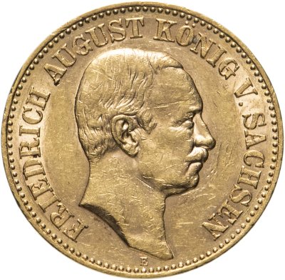 купить Германская Империя, Саксония 20 марок (mark) 1905, знак монетного двора: "E" - Мульденхюттен, с портретом короля Фридриха Августа V