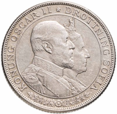 купить Швеция 2 кроны 1907 "50 лет свадьбе Короля Оскара II и Леди Софии"