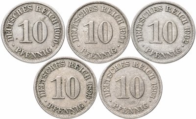 купить Германия (Германская империя) 10 пфеннигов 1893-1902 набор из 5 монет