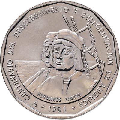 купить Доминиканская Республика 1 песо (peso) 1992 500 лет открытию и евангелизации Америки - Христофор Колумб