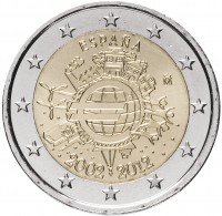 купить Испания 2 евро 2012 "10 лет евро"