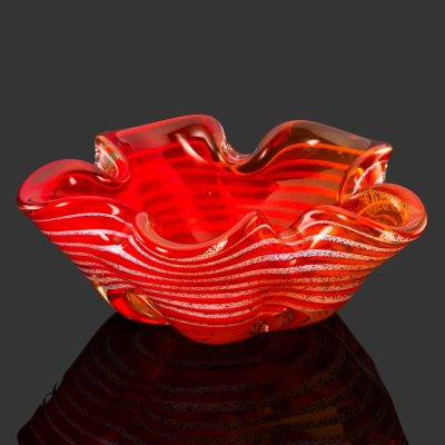 купить Вазочка (конфетница), стекло, гутная техника, ("неманская нить"), цветная крошка, Стеклозавод «Неман», СССР, 1960-1980 гг.