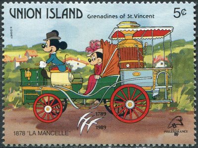 купить Сент-Винсент и Гренадины Почтовая марка 1989 "Исторический автомобиль. La Mancelle (1878)"