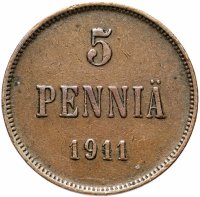 Купить 5 пенни (pennia) 1911, монета для Финляндии