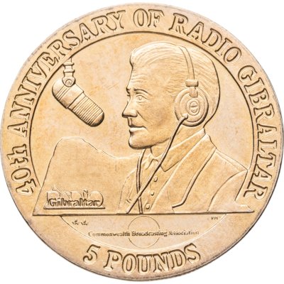 купить Гибралтар 5 фунтов 1998 "40 лет Гибралтарскому радио"