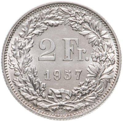 купить Швейцария 2 франка (francs) 1957