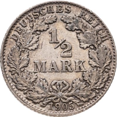 купить Германия 1/2 марки (mark) 1905 Знак монетного двора: "D" - Мюнхен