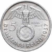 купить Фашистская Германия (Третий Рейх) 5 рейхсмарок (reichsmark) 1937 A орел со свастикой