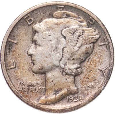 купить США 10 центов (дайм, one dime) 1938 Mercury Dime Без отметки монетного двора