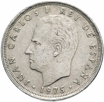 купить Испания 25 песет (pesetas) 1975, год внутри звезды случайный