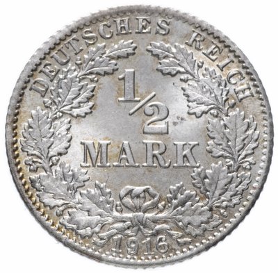 купить Германия (Германская империя) 1/2 марки 1916 "D"