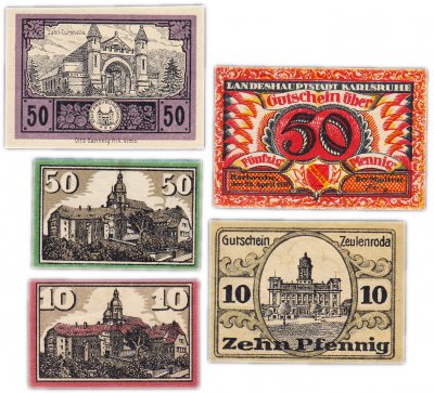 купить Германия (разные земли) набор из 5 нотгельдов 1920